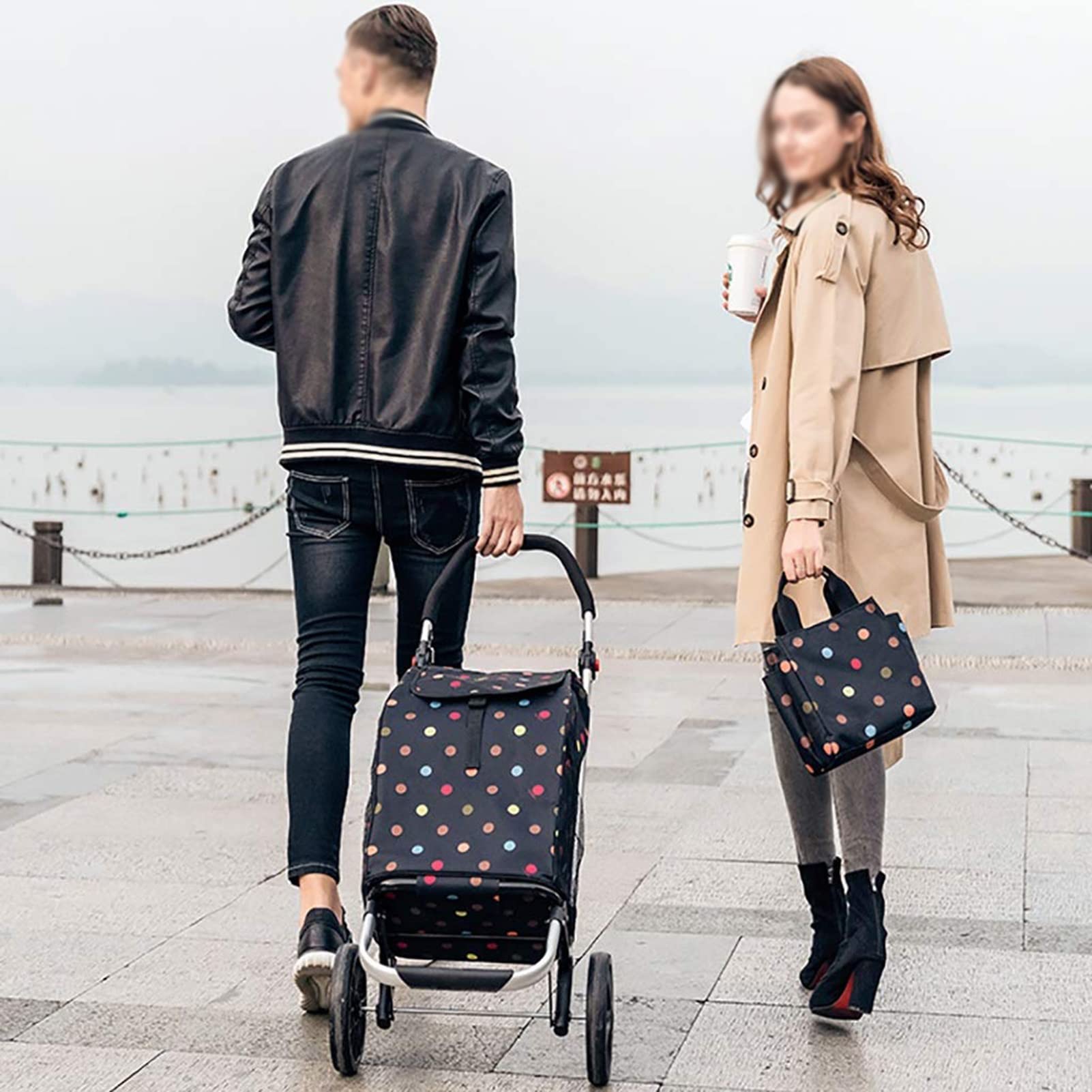 Torba wymienna do wózka - wodoodporna torba do przechowywania z tkaniny Oxford 50 l, wytrzymała, trwała torba na wózek na zakupy, wózki do supermarketów, kempingów i pikników, dł.