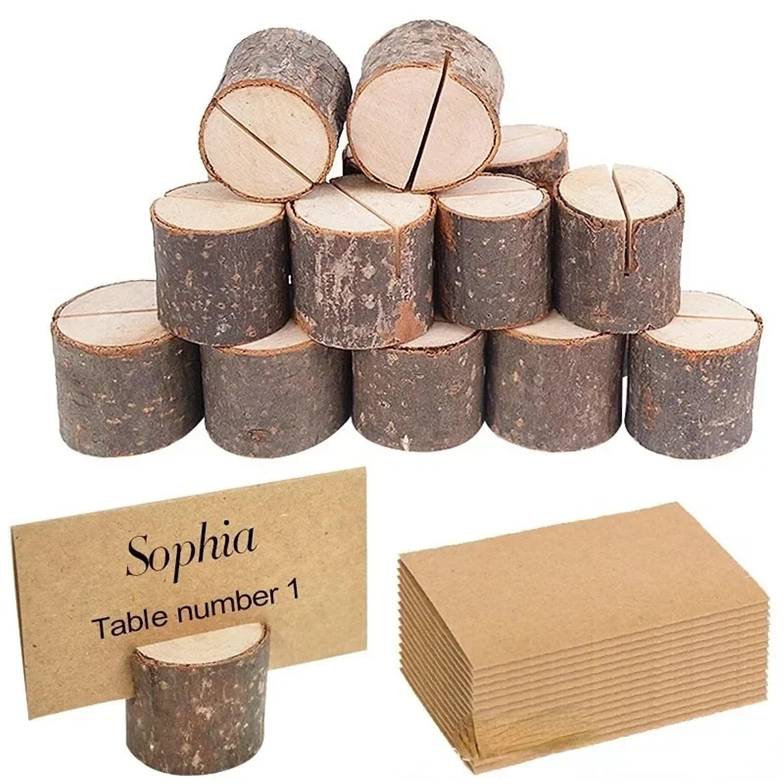 Segnaposto in legno, 15 pezzi, segnaposto in legno, con clip per foto, per tavolo nuziale, nome, numero, immagini