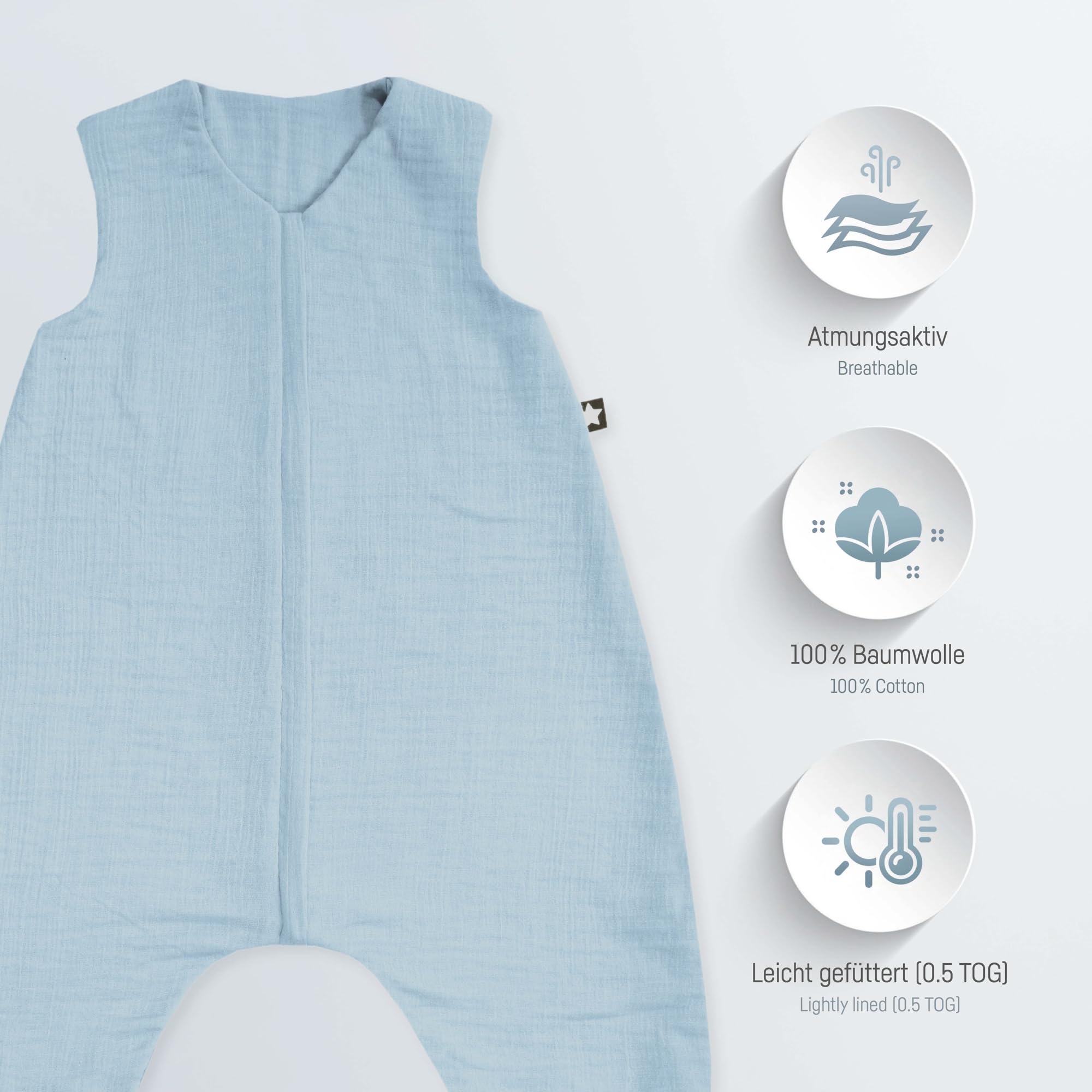 Julius Zöllner Kombinezon do spania Jumper muślin 0,5 TOG rozm. 92 | 100% muślin bawełniany | Oeko-Tex Standard 100 | Denim