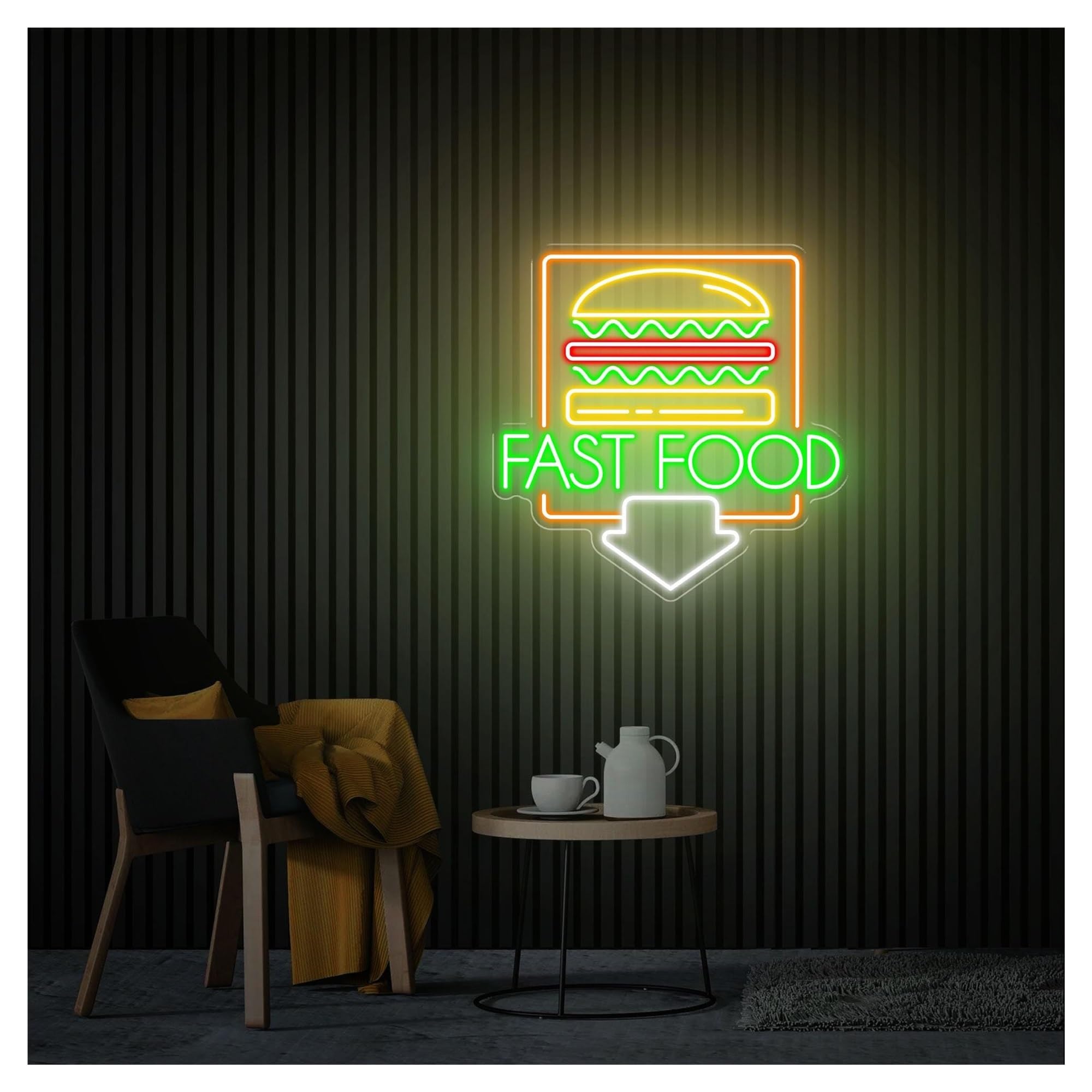 RONGCH Hanging Art Signs Fast Food Arrow Neon Sign,Suitable for Handmade Shop Decor with Dimmable 49cmx50cm(G)