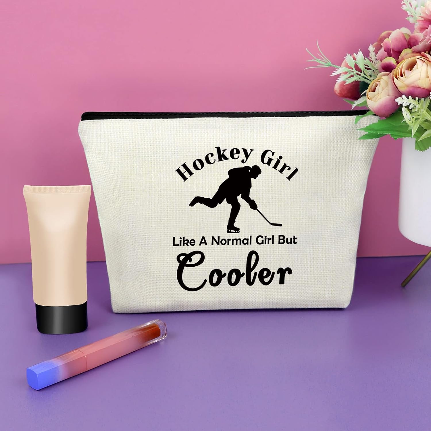 Sazuwu Hockey Gifts for Girls Makeup Bag Cosmetic Bag for Ice Hockey Players Fans Team Mom Appreciation Birthday Graduation Gifts image 4