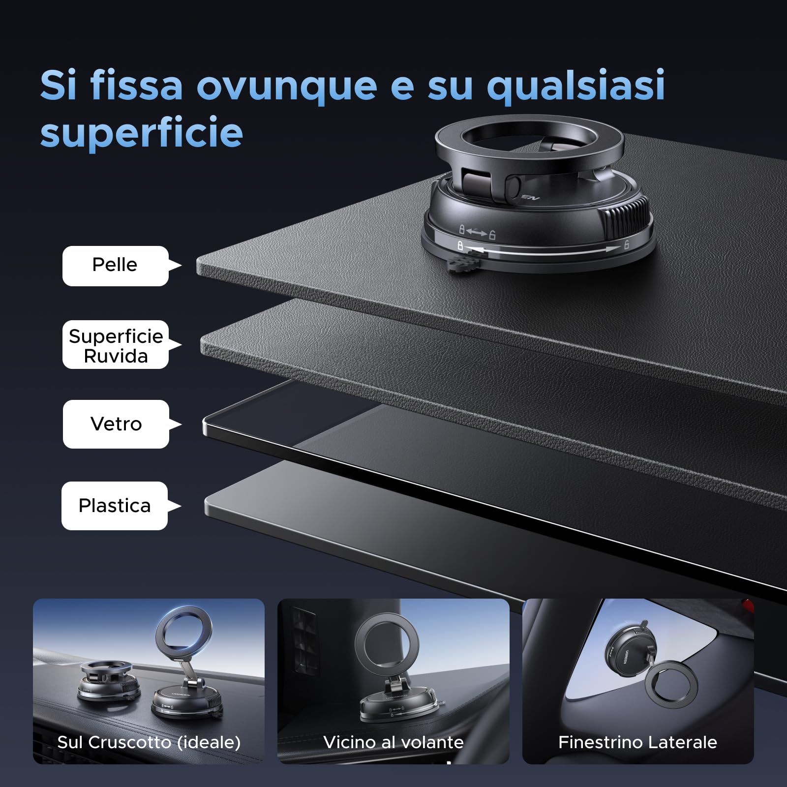 UGREEN Supporto Telefono Auto Magsafe Potente Ventosa Magnetico Porta Cellulare Auto Rotazione a 360° per Cruscotto Compatibile con iPhone 17 Pro Max Air 16 15 14 Galaxy S25 S24 Pixel 10 9, Nero