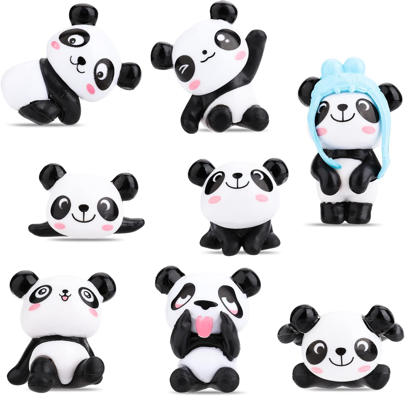 cobeePanda Figures Cake Toppers, 8 Pack Pandas Birthday Cake Figures Cute Panda Figure Ornaments Mini Panda Miniature Ornament Happy Birthday Baby Shower Party Cupcake Craft Panda Toy Set for Kids