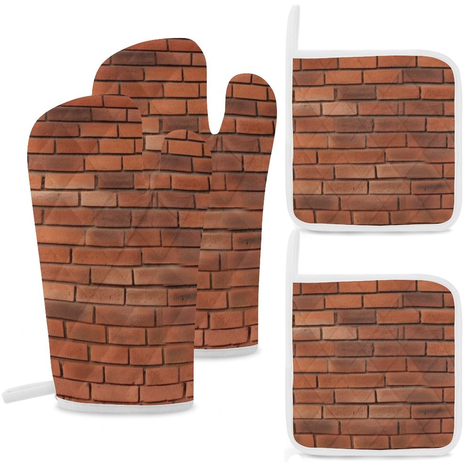 Maniques de cuisine antidérapantes lot de 4 résistantes à la chaleur motif briques rouges