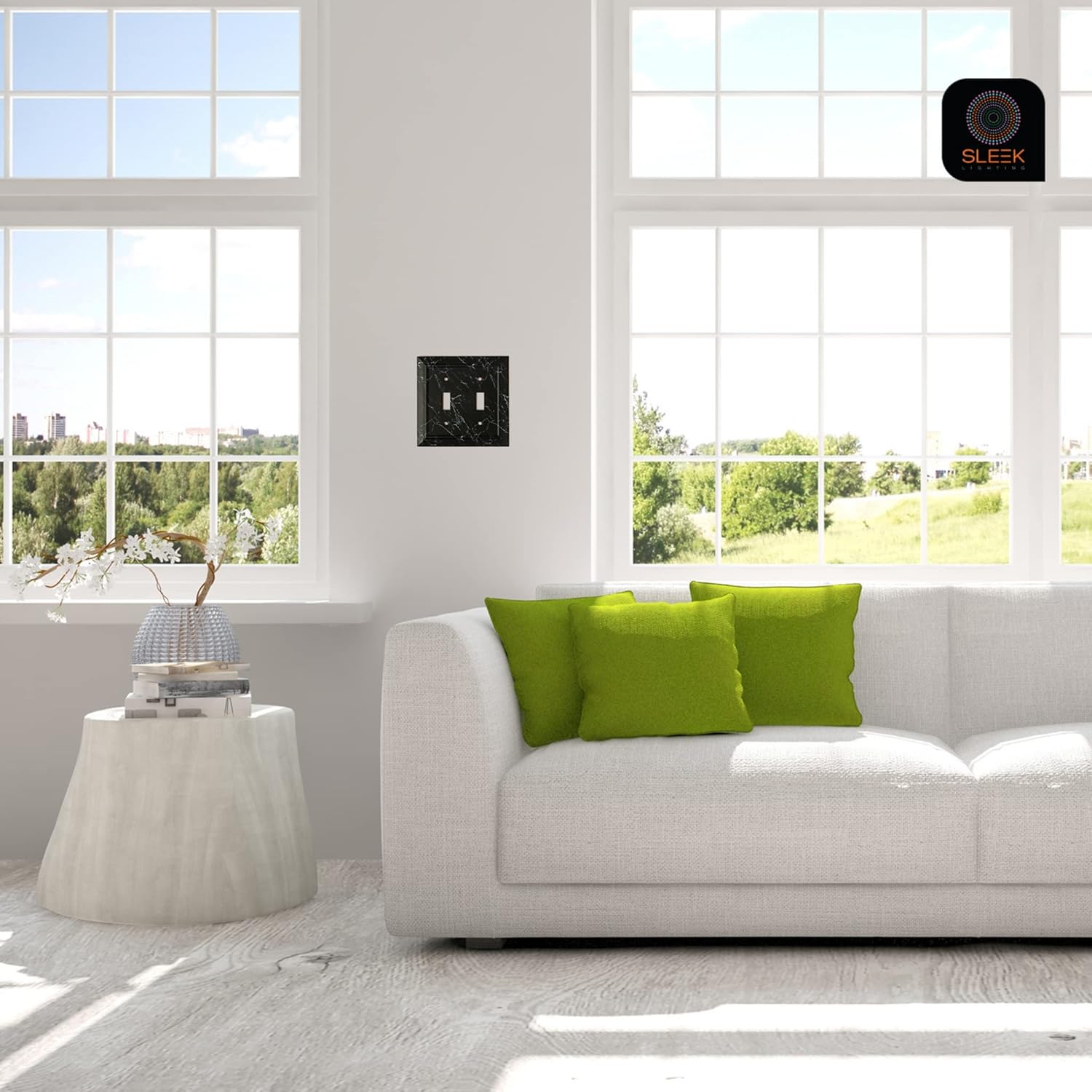 Pack of 2 Wall Plate Outlet Switch Covers by SleekLighting Classic Black Marble Architecture Wall plates| Variety of Styles: Decorator/Duplex/Toggle/Blank/& Combo | Size (1 Duplex)