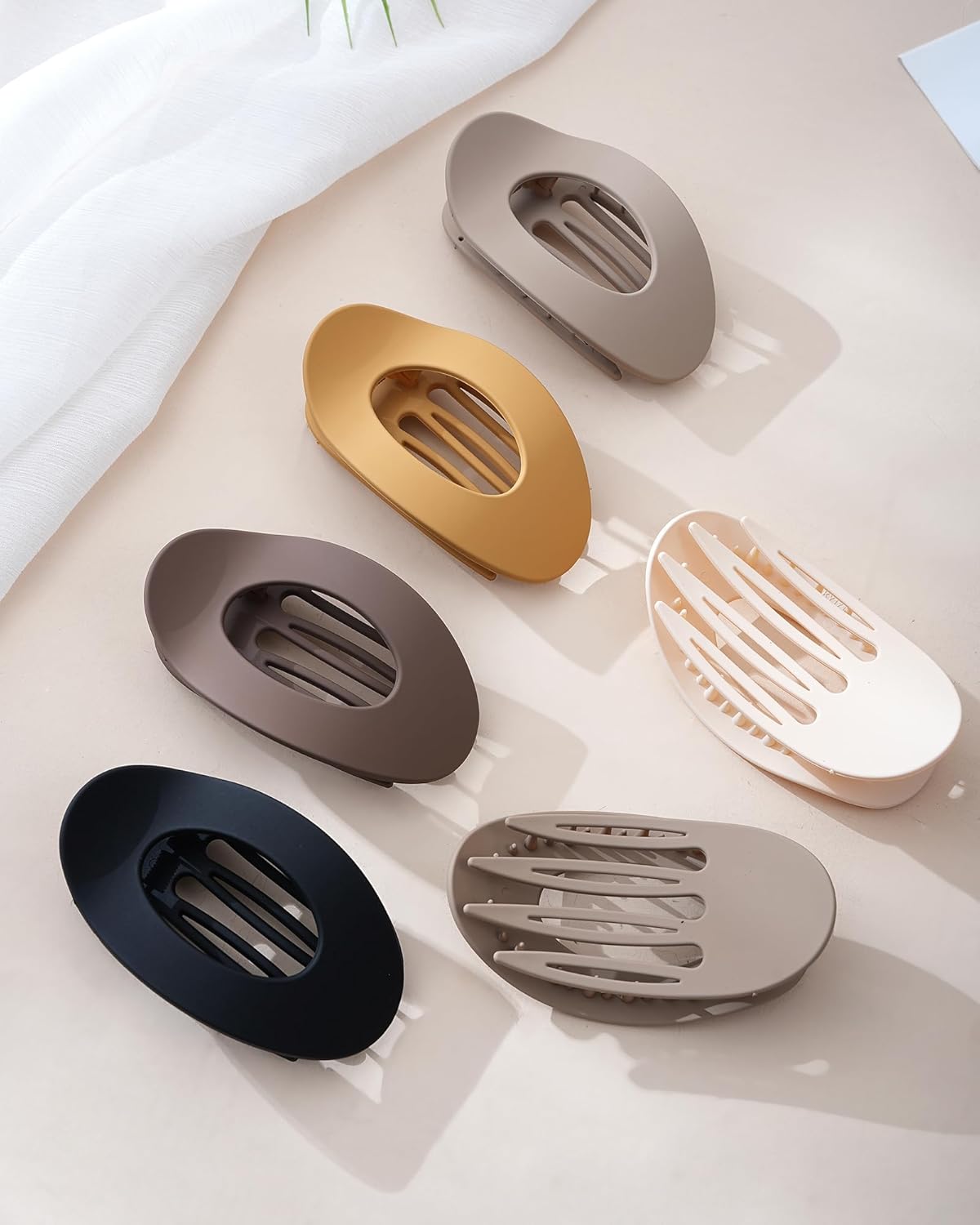 Mesovor 6 Pack Flat Hair Claw Clips, 4.33" Nonslip Large Round Lay Flat Hair Clips | Strong Hold French Flat Hairclips for Lying Down, Yoga, Driving (Neutral Matte) - Image 7