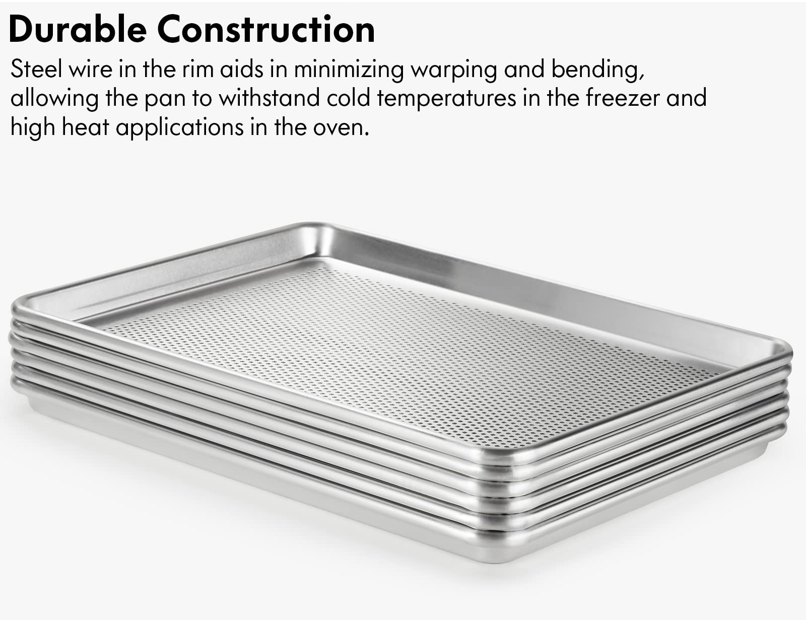 CURTA Paquete de 6 bandejas de aluminio perforadas de 1/2 cuarto de tamaño, 18 x 13 pulgadas, equipo de panadería comercial, moldes para tartas aprobados por la NSF