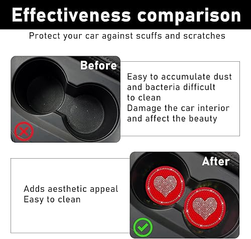 Miniatura 5 de Kewucn 2 posavasos brillantes para automóvil, 2.75 pulgadas, con diamantes de imitación, tapete antideslizante e impermeable de cristal, accesorios