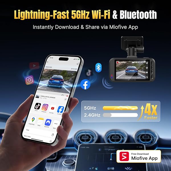 Miofive 4K+2K Dual Dash Cam Front and Rear, Pre-installed 64GB Card, 5GHz Wi-Fi Bluetooth GPS, 3" IPS Screen, HDR Night Vision, 24H Parking Mode, AI Start & UK Speed Camera Detection - 5