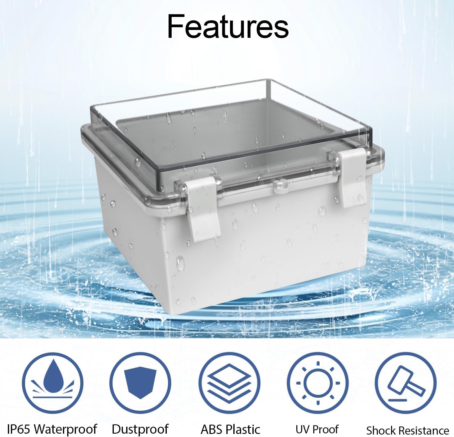 ABS Plastic Dustproof Waterproof IP65 Junction Box Hinged Shell Universal Electrical Project Enclosure Gray, with PC Transparent Clear Cover 5.9 x 5.9 x 3.5inch(150 x150 x90mm), 2 Pack - Image 3