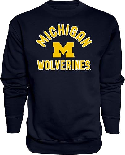 Blue 84 Sudadera de cuello redondo de los Michigan Wolverines para hombre, color del equipo, azul marino Michigan Wolverines, talla L