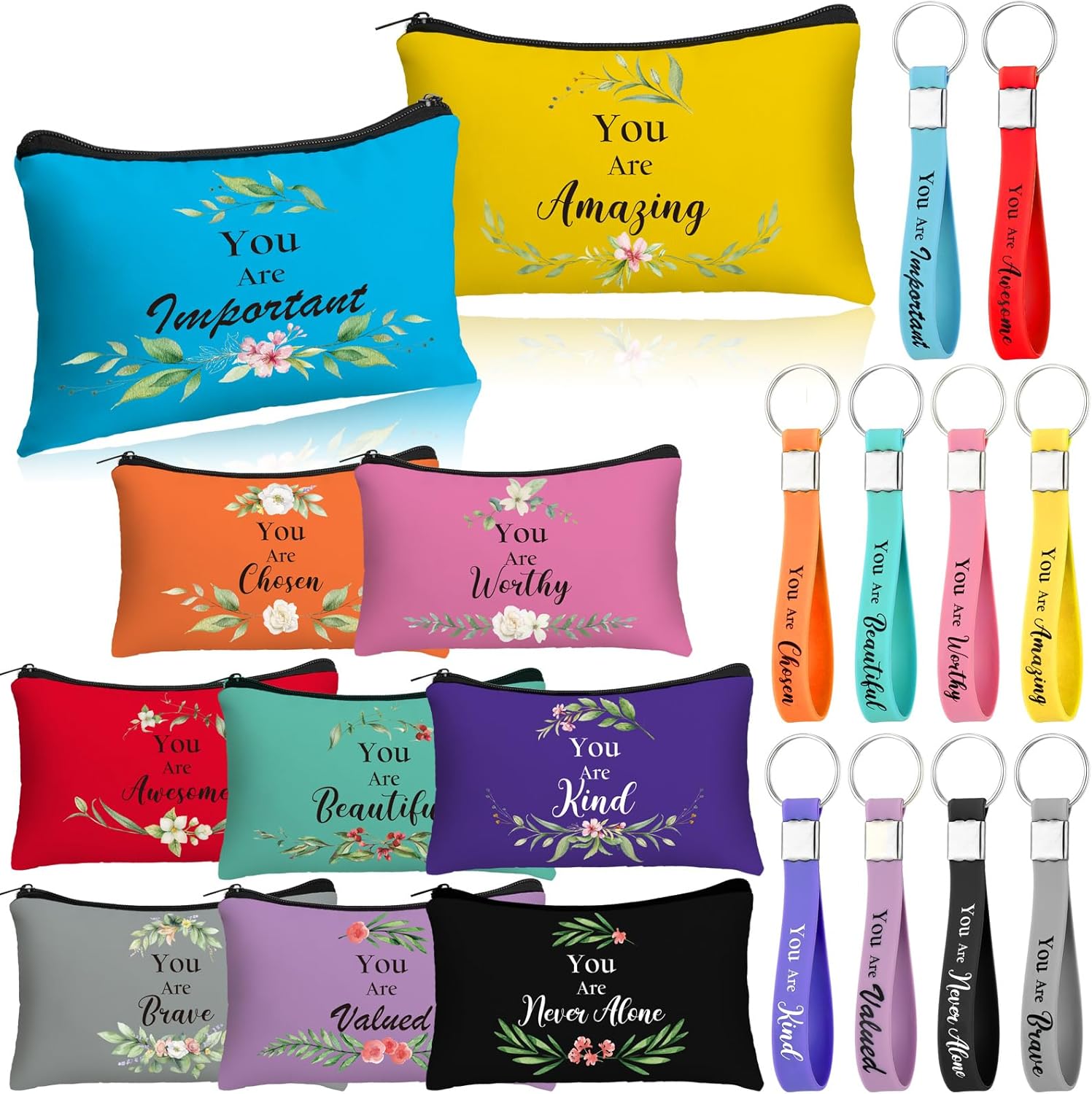 20 Pcs Inspirational Christian Gifts for Church Women Bible Verse Canvas Makeup Bags Silicone Keychain Back to School Gift