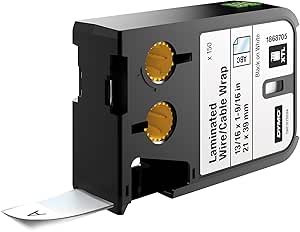 DYMO Laminated Wire Cable Wrap for DYMO XTL Label Makers, Black on White, 13/16" x 1-9/16", 1 Roll (1868705)