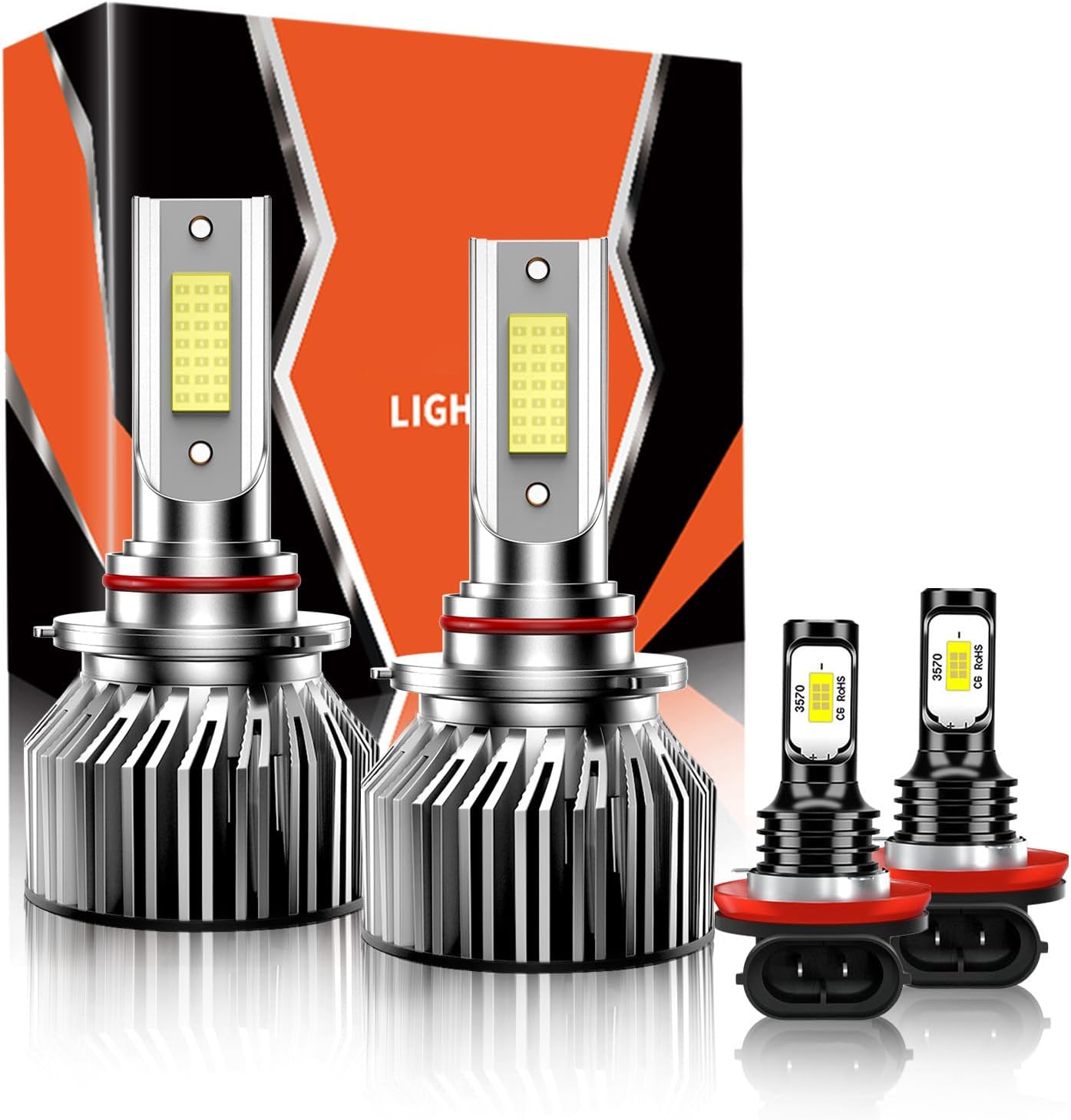 ENJOYAKKOM Compatible for Dodge Ram 1500 2500 3500 2009-2012 Ram Without Projector 2013-2018, High Low Beam Fog Lights Bulbs Combo 6500K White Plug-and-Play Replacement Bulbs, Pack of 6