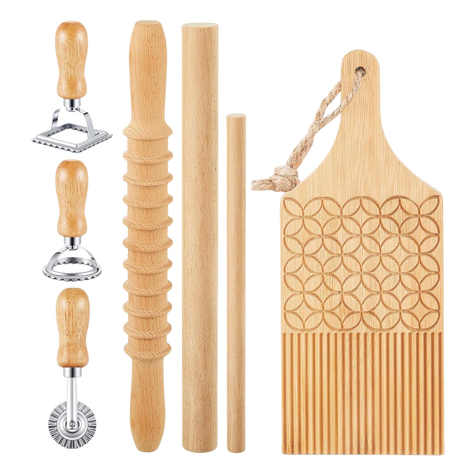 Elnwnnkc Pastas Making Set for Gnocchi and Ravioli Includes Wood Board and Rolling Pin Gnocchi Pastas Maker Suitable for Easy Use Multipurpose Cooking Tool