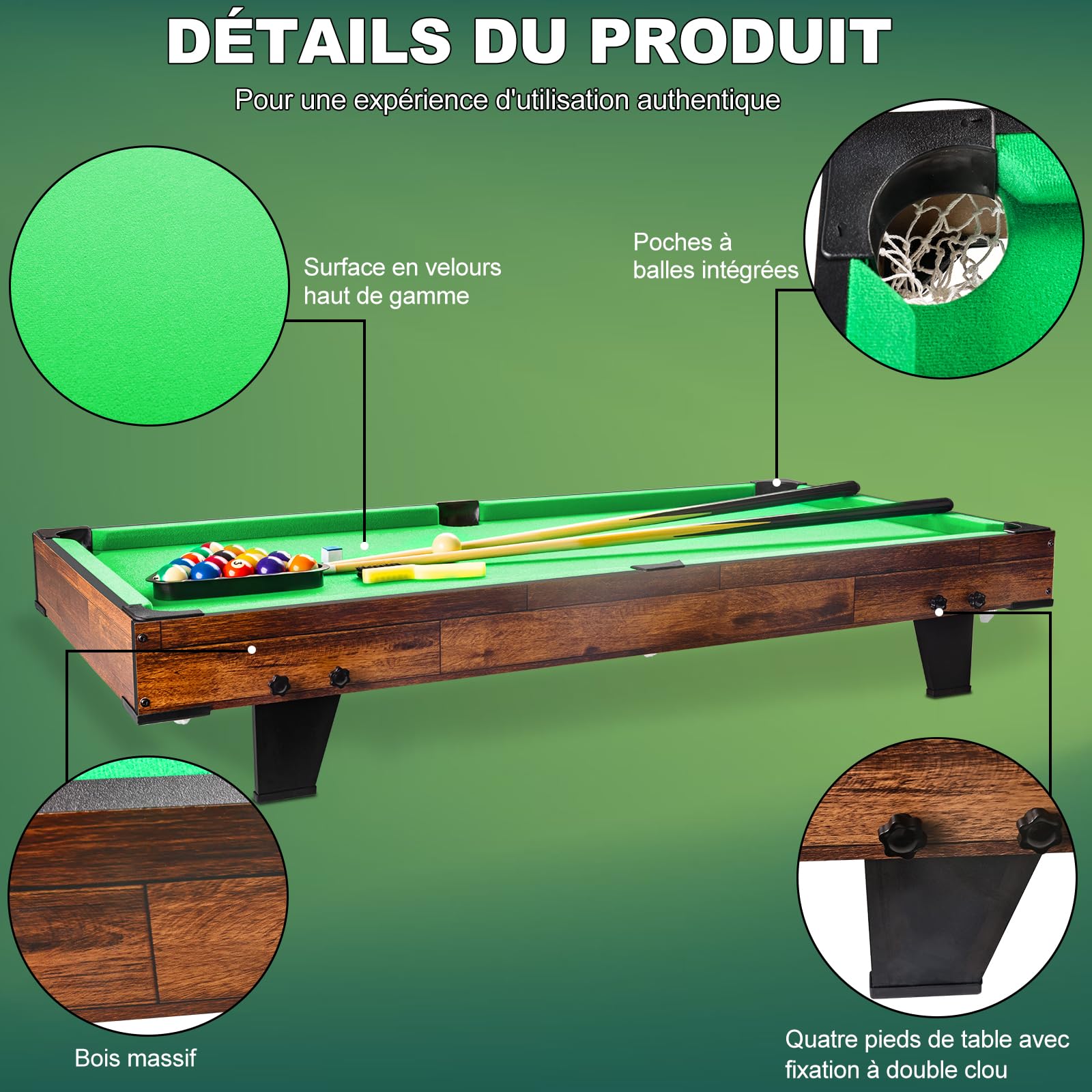 hotsizz Mini Billardtisch, Maße 120 × 60 × 20 cm, Billard Tisch für Erwachsene und Kinder, inklusive kompletten Zubehörs