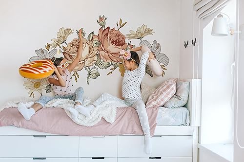 Murwall Kids Floral Wall Decal Soft Vintage Peony Flower Wall Sticker