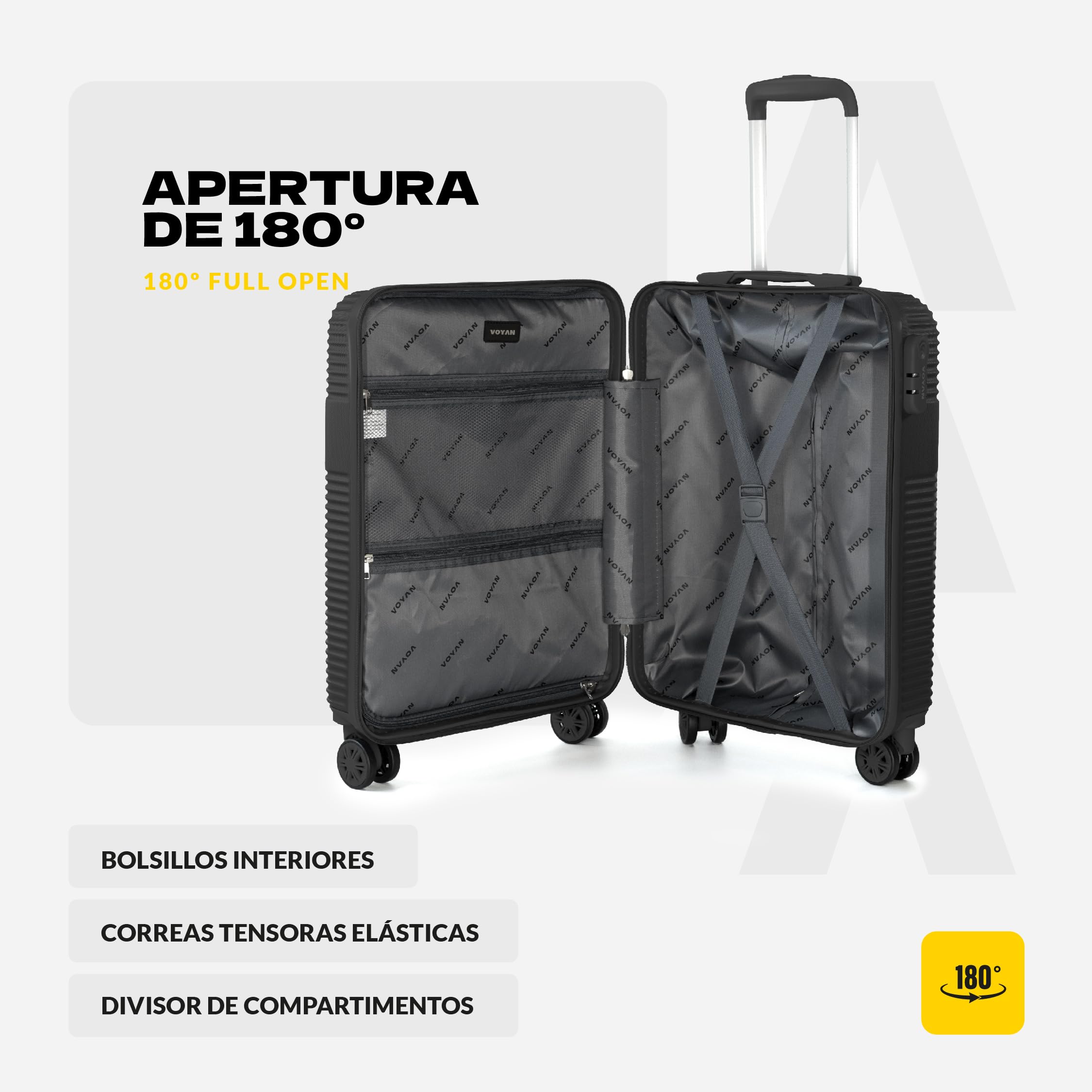 VOYAN Valigia da cabina 55 x 40 x 20 Bio, trolley rigido ABS leggero, con ruote doppie a 360°, guscio rigido leggero e serratura di sicurezza, bagaglio a mano per viaggi in aereo, blu, Mediano