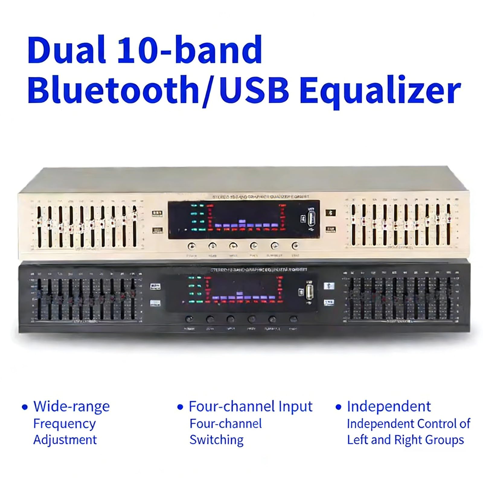 Equalizzatore grafico a 10 bande, equalizzatore digitale stereo Hi-Fi con display a LED dello spettro musicale, ingresso Bluetooth/U Disk, montaggio rack 1U per casa, palcoscenico, studio