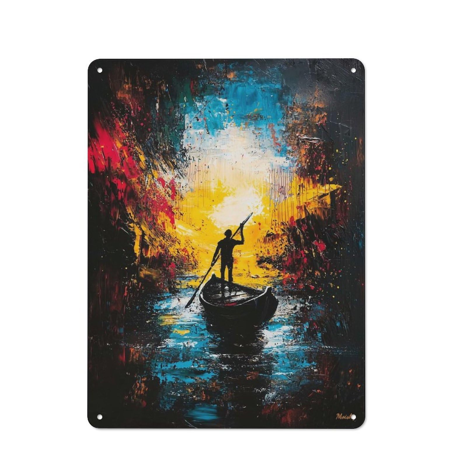 Tin Sign 40x30cm with Voyage Into Light – Expressionist Abstract River Journey for Pub Or Café, Rustic Decor, Wall Decoration for A Recently Updated Pub And Café