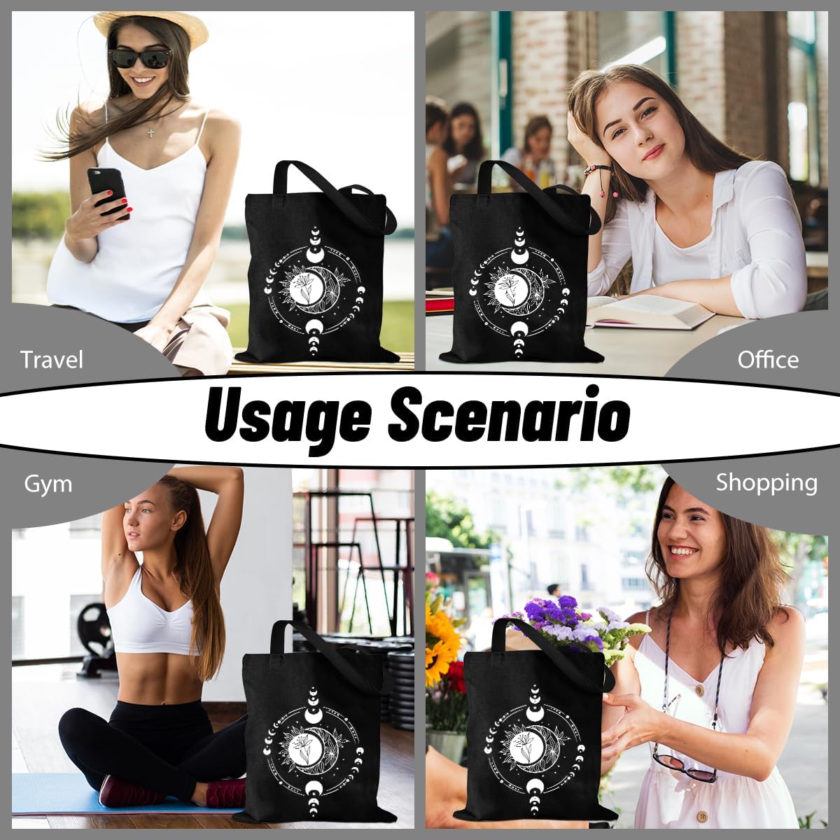 Mystic Sun and Moon Tote Bag Cottagecore Reusable Grocery Bags Sea Animals Western Cat Lover Gifts Weekender Bag - Image 6