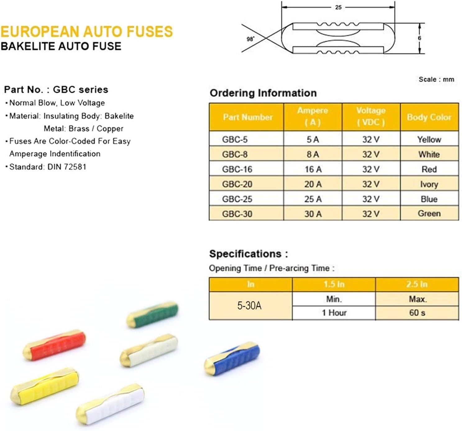 TMP1105 Durable 50 pcs European Car Blade Fuse Box Assortment Bakelite Auto Fuses 5A 8A 16A 20A 25A 30A Auto Accessories