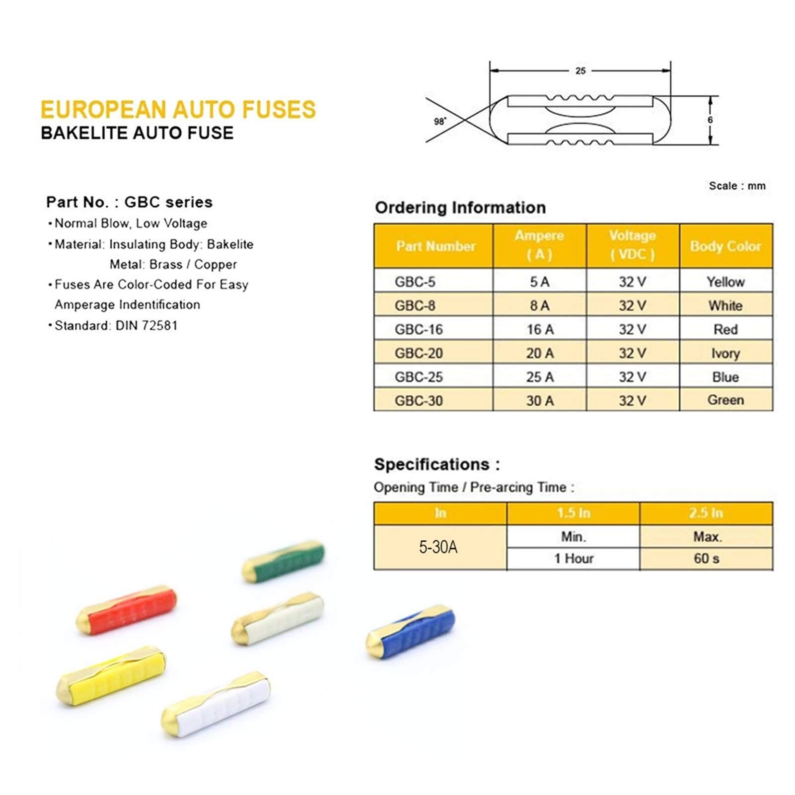 TMP1105 50 pezzi Scatola dei fusibili a lama for auto europea Assortimento Fusibili automatici in bachelite 5A 8A 16A 20A 25A 30A Accessori auto
