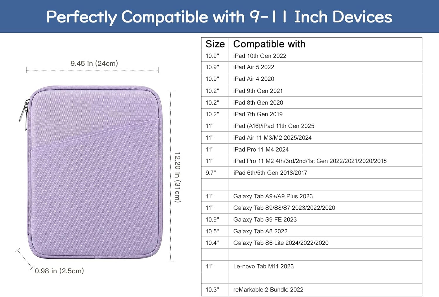 Dadanism 9-11 Inch Tablet Sleeve Bag Carrying Case for iPad (A16) 11th Gen 11", iPad 10th Gen 10.9" Air 5/4, i-Pad Air/Pro 11", i-Pad 9/8/7th, Galaxy Tab A9+ Plus 11", Remarkable 2 10.3", Grey Purple - Image 2