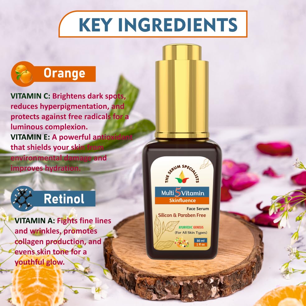 Image of Multivitamin 5 Face Serum - Nourishes & Protects Skin | Vitamin-rich Formula with Vitamins A, B, C, D, & E | Antioxidant Defense | All Skin Types - 30ml