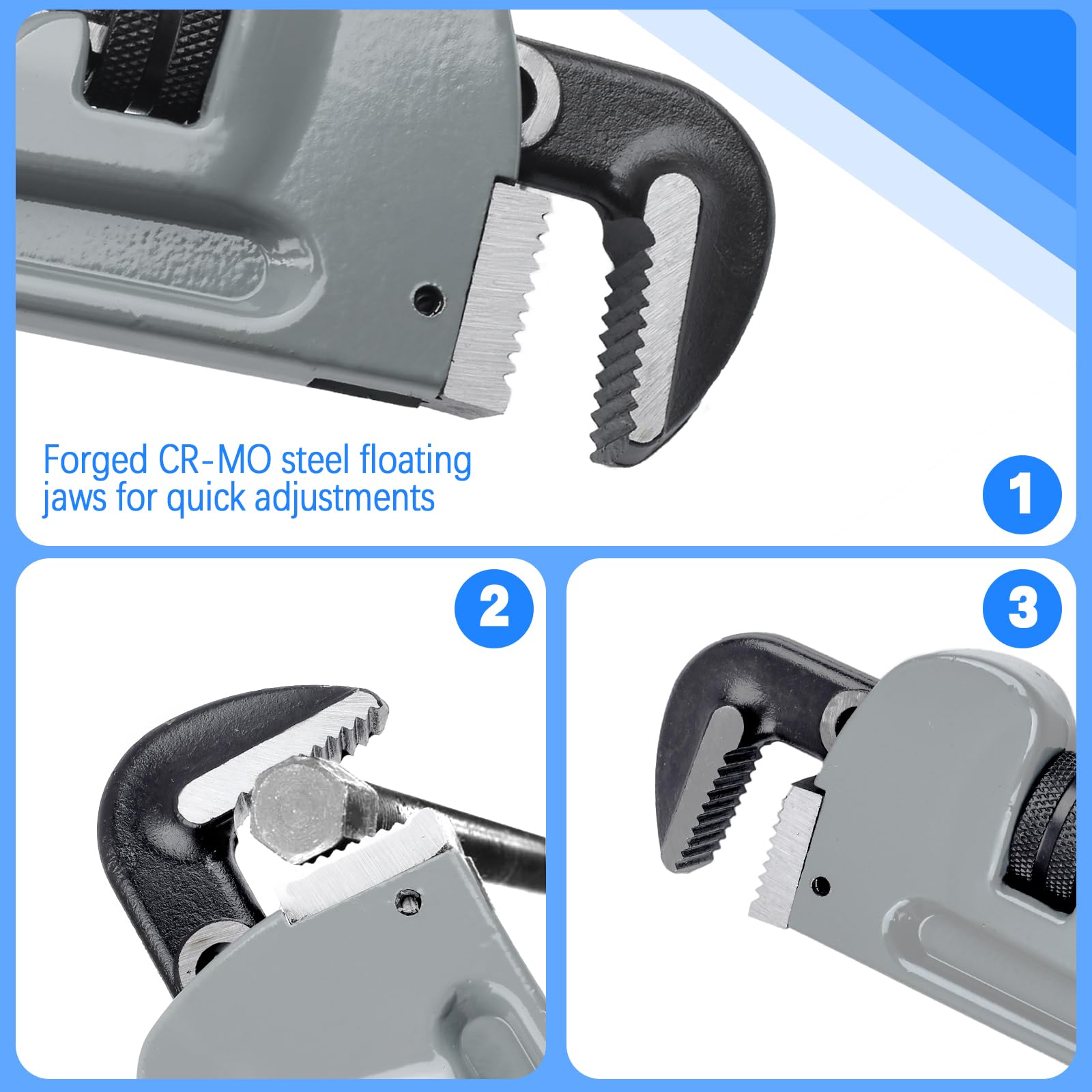 3-teiliges Aluminium-Rohrzangen-Set, 25,4 cm, 35,6 cm, 45,7 cm, robustes, verstellbares Sanitärschlüssel-Set