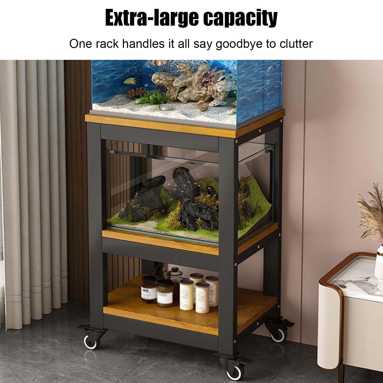 Supporto Acquario, Acquario con Mobile, Supporto per Terrario | Ripiani a 3 Livelli, Portata di 250 kg, Ampio Spazio di Stoccaggio a Vista(White C,51x40x103cm/20x16x41in)