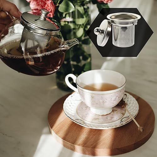 Miniatura 2 de Hemoton 2 piezas de colador de té con tapas, infusor de té de acero inoxidable, filtros de té de repuesto de tetera de metal, colador de malla,