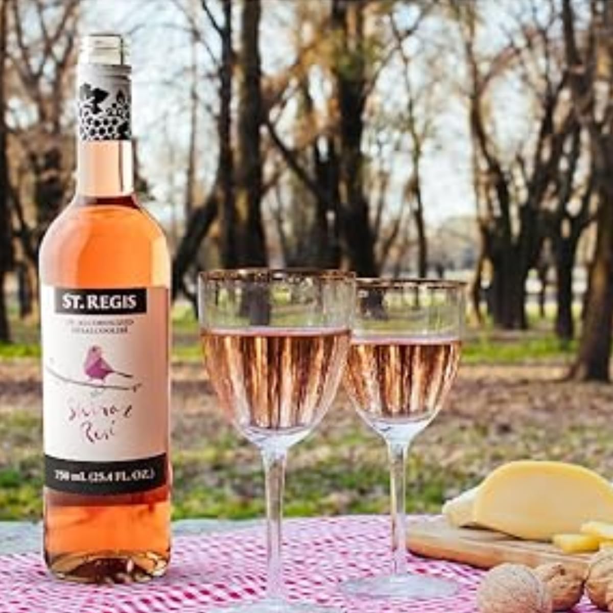 ST. REGIS Non-Alcoholic Shiraz Rose 25.4 Fl Oz (1 Pack) - Low Calorie and Sugar - Raspberry Pink Fruity Rich Flavor from North of Spain Vineyards - Paleo Diet