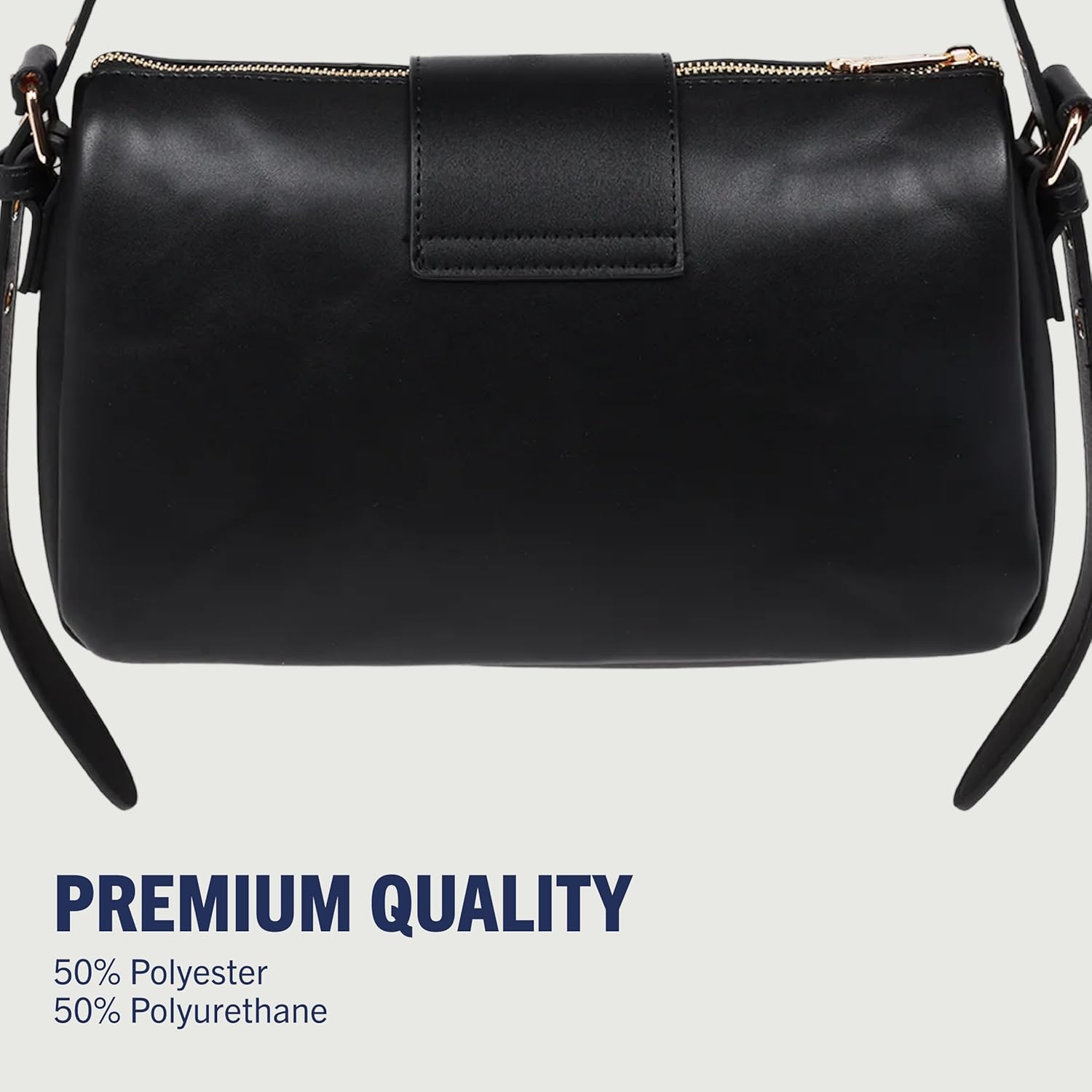 True Religion East West Crossbody Handbag, Belt Buckle Accent Shoulder Purse with Adjustable Strap and Snap Zip Closure, Gold Tone Logo, Black - Image 5