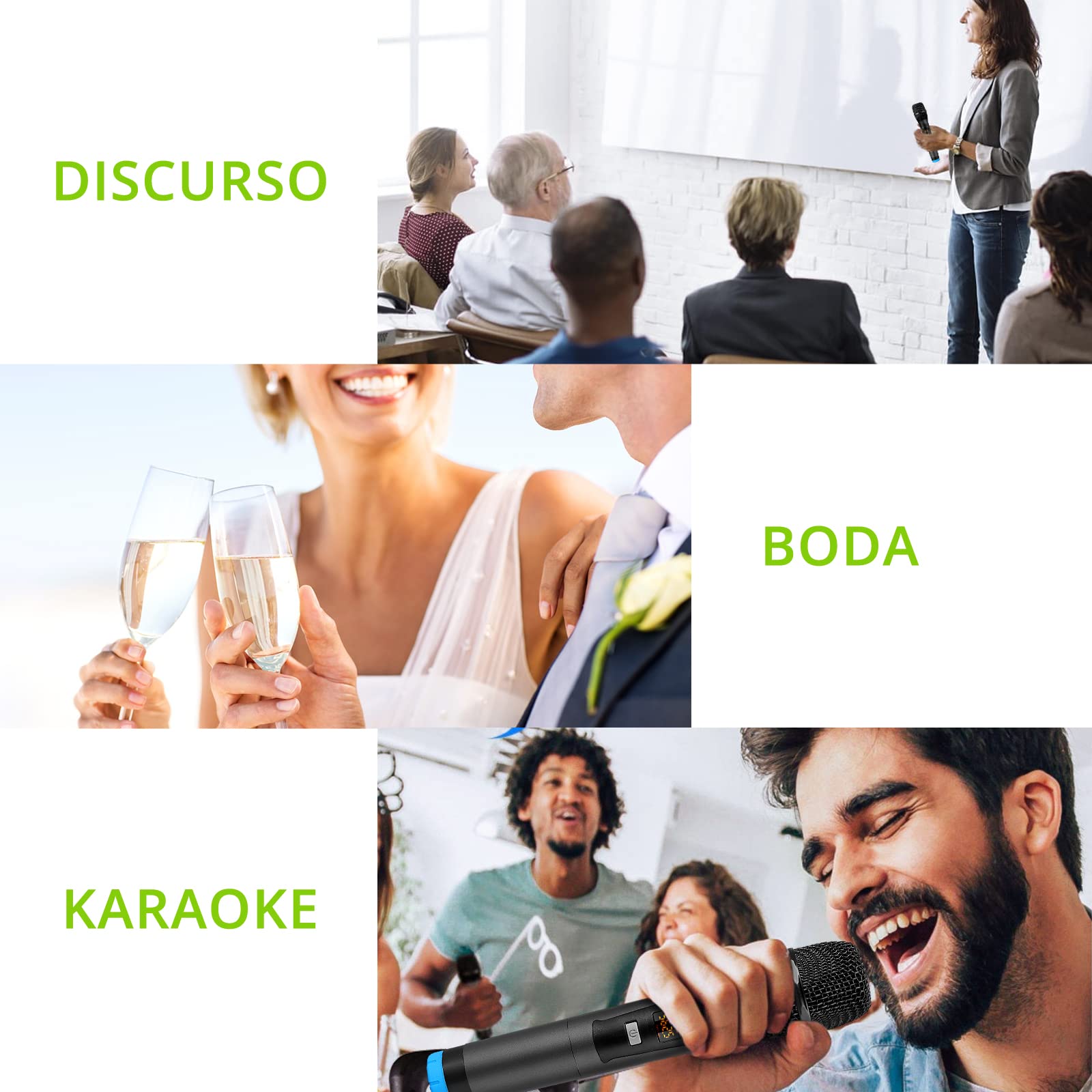 LiNKFOR Sistema de Micrófono Inalámbrico UHF 50x4 Canales Micrófonos Inalámbricos Portátiles con Eco Bluetooth Entrada y Salida AUX Frecuencia Elegible para Karaoke Bodas DJ Iglesia Regalo