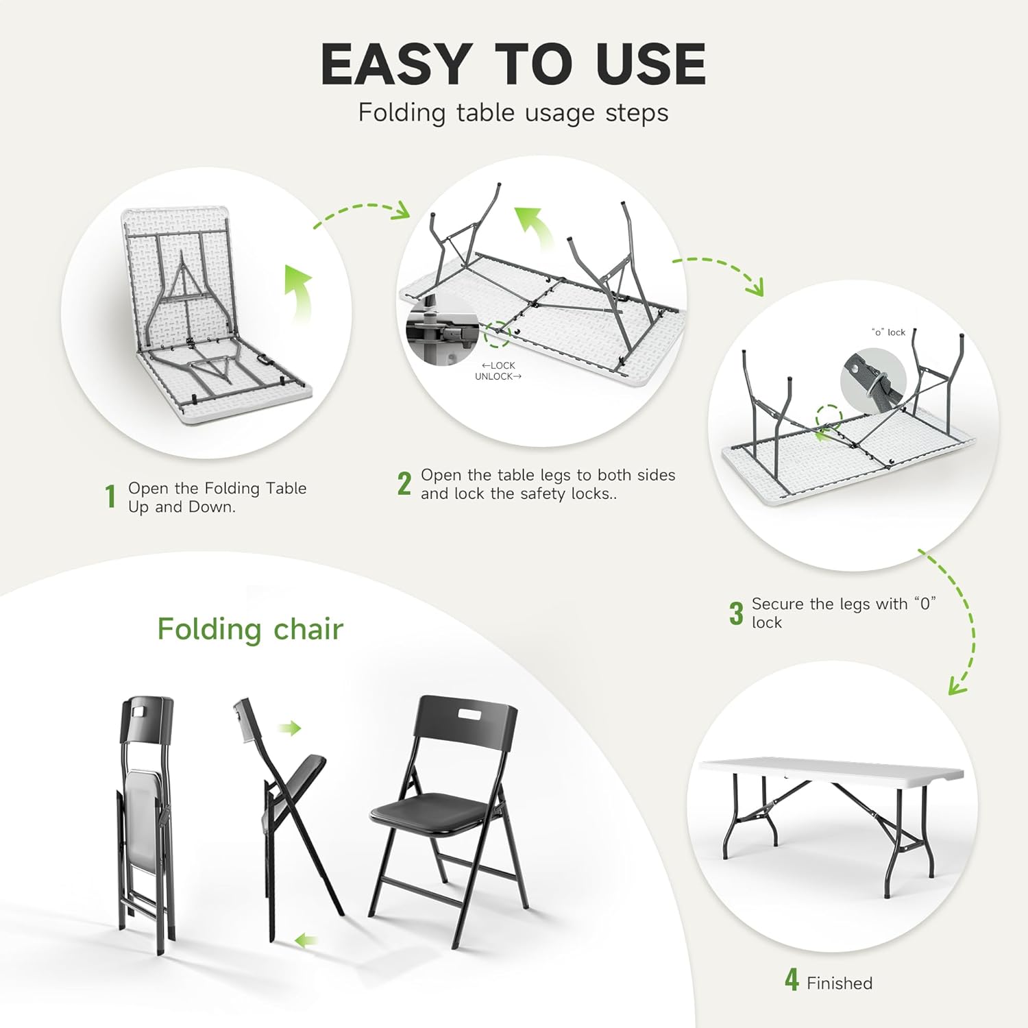 Portable 6-Piece Folding Table and Chairs Set – Heavy-Duty 6ft Camping & Party Furniture for Indoor/Outdoor Events (All-Weather, Black)