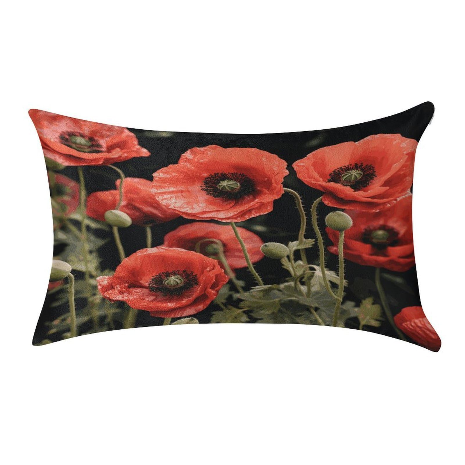 MUSM Red Poppy Flowers Leaves Pillow Case 12"X20" Luxury Velvet Throw Pillow Cover Fade Resistant Cozy Soft Pillowcases Pillow Protector Pillow Shams Lumbar Pillow Shells for Home&Gifts