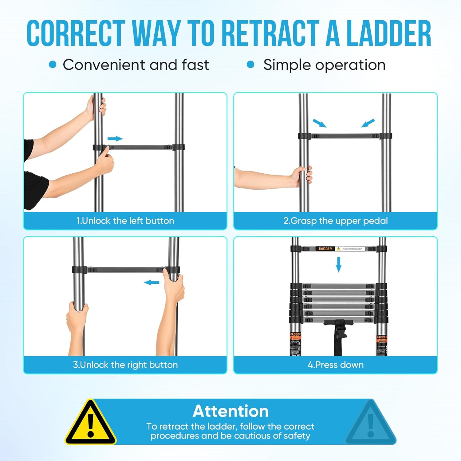 Telescoping Ladder,12.5 FT Extension Ladder w/Hooks, Stabilizers,Wheels, Heavy Duty 330lbs Max Capacity, Collapsible Folding Ladder for Rv,Roof,Outdoor