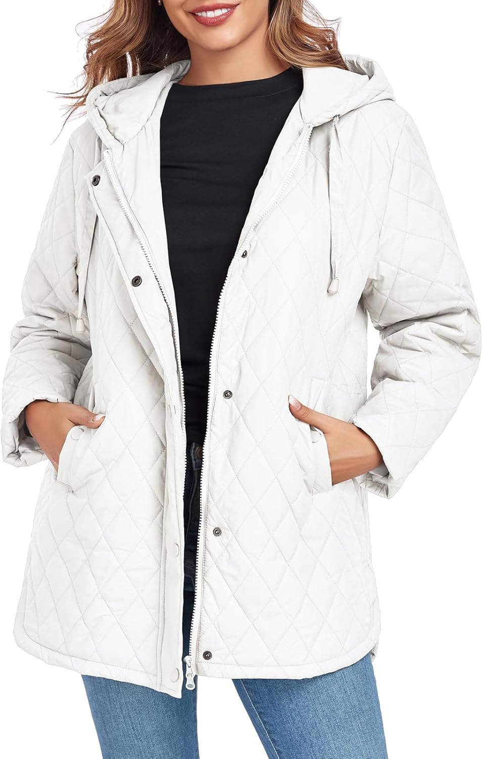 Vidifid Womens Oversized Quilted Jackets Lightweight Long Sleeve Full Zipper Puffer Jacket Casual Hooded Coats with Pockets