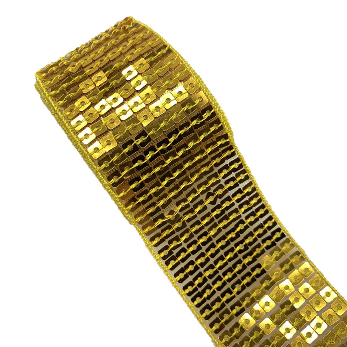 Queenbox 5yard 1.5in Glitter Sequin Ribbon Trim, Flat Square Paillette Braid Fabric Strips for Craft DIY Fringe Sewing, Bright Gold