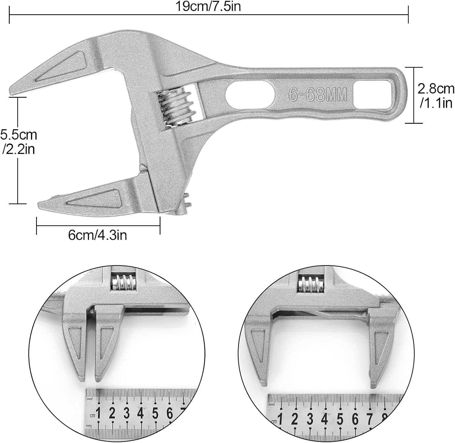 MNKNENG 2 Pack Wide Adjustable Wrench 2.68 Inch Big Opening Wide Jaw Spanner Wrenches Adjustable Bathroom Pipe Wrenches Tool