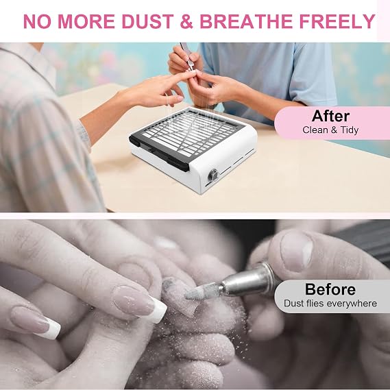 Nail Dust Collector with Brush and 2 Files, 40W Powerful Suction, Quiet Operation & Reusable HEPA Filter for Nail Salon Professionals and Personal Use at Home, Gift for Nail Enthusiasts