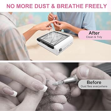 Nail Dust Collector with Brush and 2 Files, 40W Powerful Suction, Quiet Operation & Reusable HEPA Filter for Nail Salon Professionals and Personal Use at Home, Gift for Nail Enthusiasts