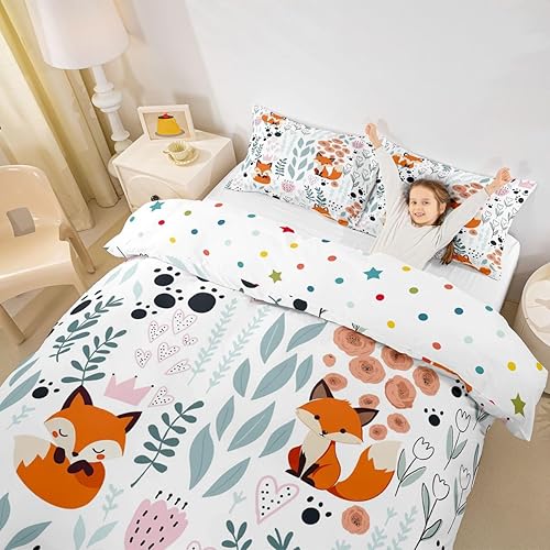 Vista 2 de Erosebridal Funda de edredón de zorro kawaii, juego de ropa de cama de zorro de dibujos animados, funda de edredón con 2 fundas de almohada para Fox