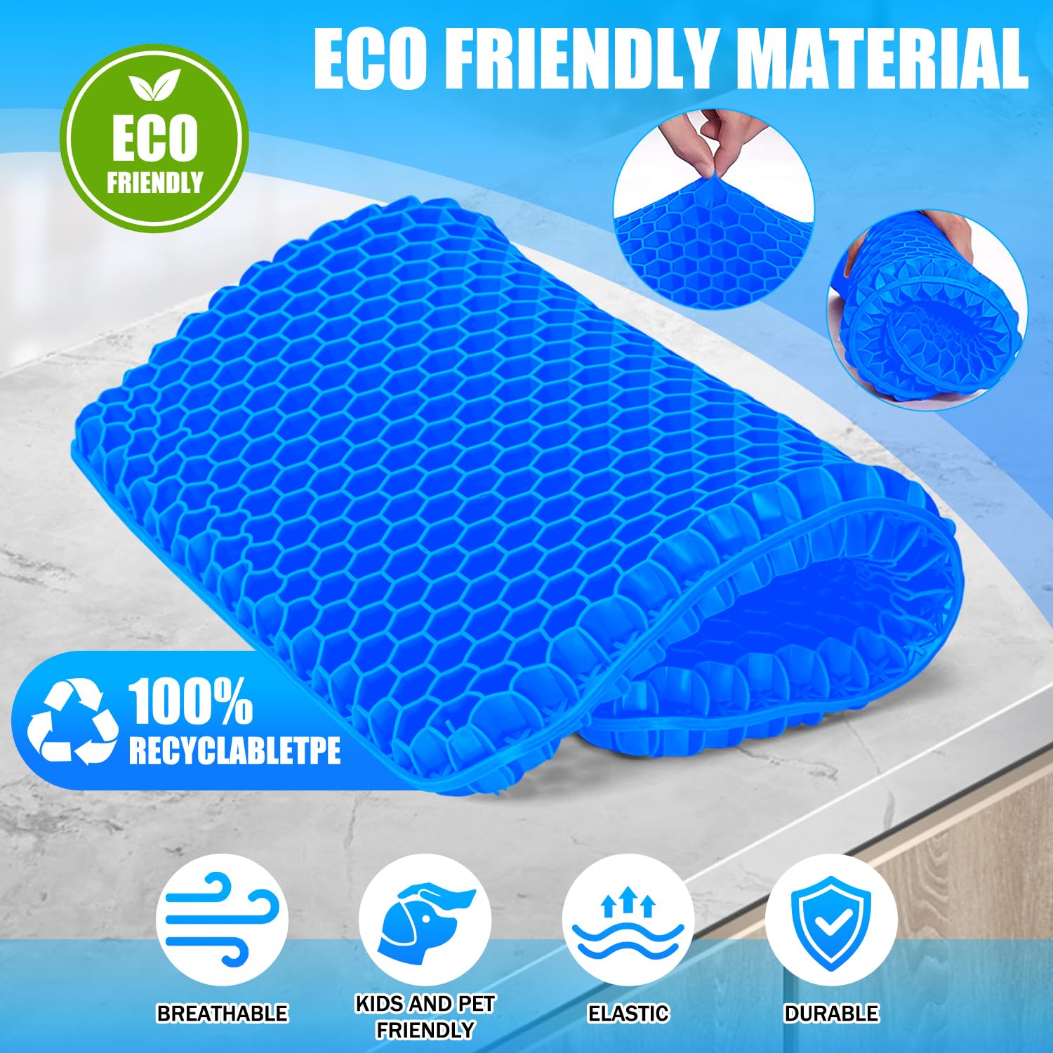Vmingo Cuscino Gel Per Sedia,Cuscino antidecubito-Cuscino gel Elastico per Il Sostegno del Sedile,Fresco e Traspirante, Cuscino per Sedia Ufficio per Ridurre la Pressione Su Fianchi (Blu scuro)