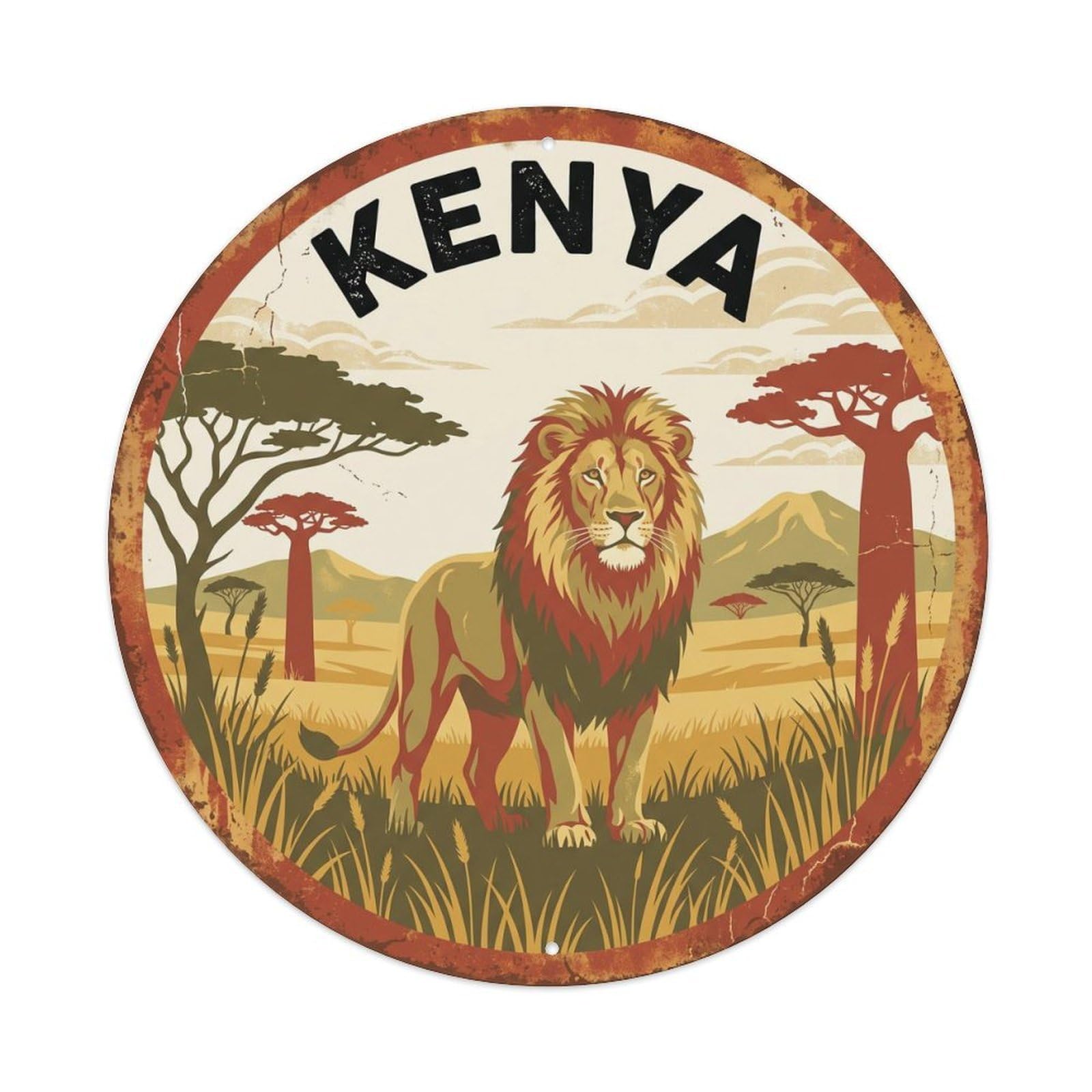 Kenya Lion Savanna Acacia Metal Tin Sign