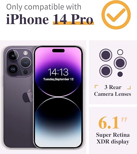 Miniatura 2 de GVIEWIN Funda para iPhone 14 Pro con protector de pantalla y protector de lente de cámara, diseño floral, delgado, a prueba de golpes, de