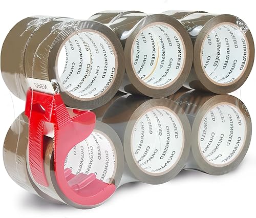 Paquete de 12 cintas de embalaje marrón con dispensador, 2.4 mil, 1.88 pulgadas x 60 yardas, total de 720 yardas, 12 rollos de repuesto de cinta de