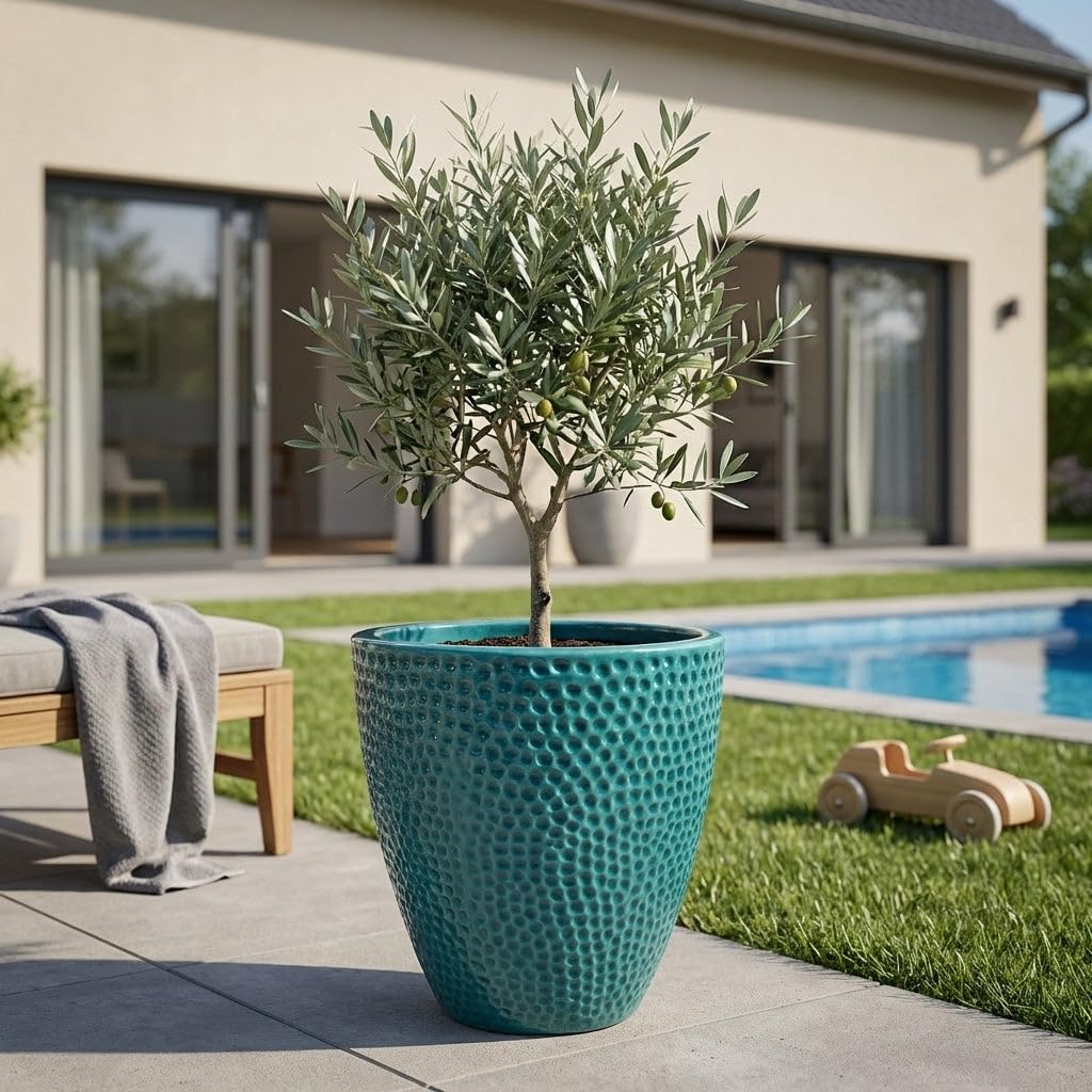 CIGALINE Terrakotta Topf Türkis, Größe: M - Durchmesser: 26 cm x Höhe: 28 cm, frostfest, handgefertigt, mediterranes Pflanzgefäß für Außen Innen Garten