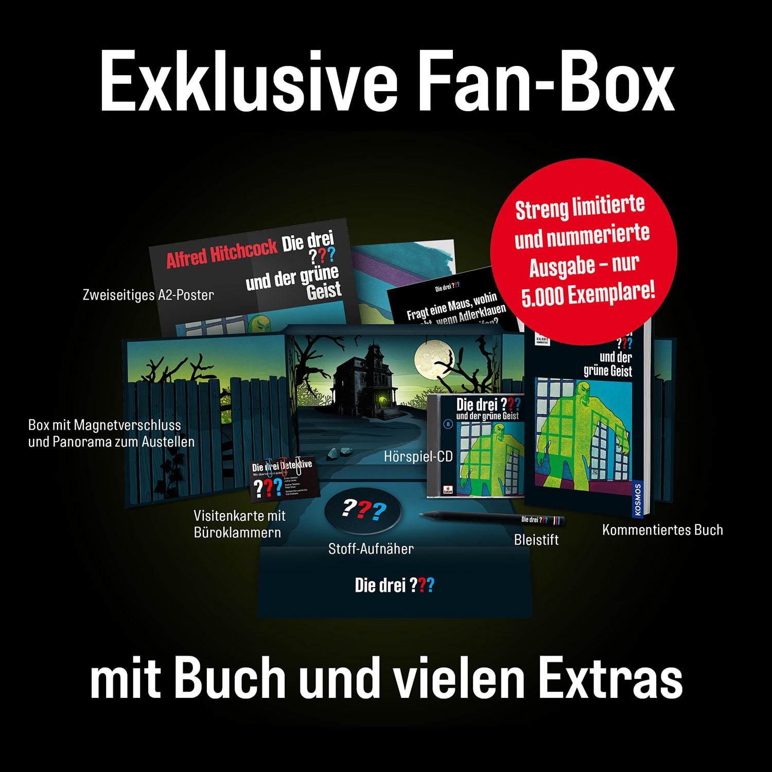 Kalkofe kommentiert. Die drei ??? und der grüne Geist: Exklusive Fan-Box. Limitierte Edition mit Buch und vielen Extras.